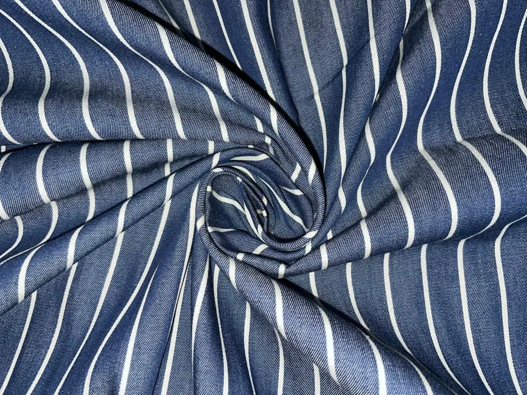 100% Cotton Denim  STRIPE Fabric 58" wide available in two shades dark denim/light denim(13064/65/15356)