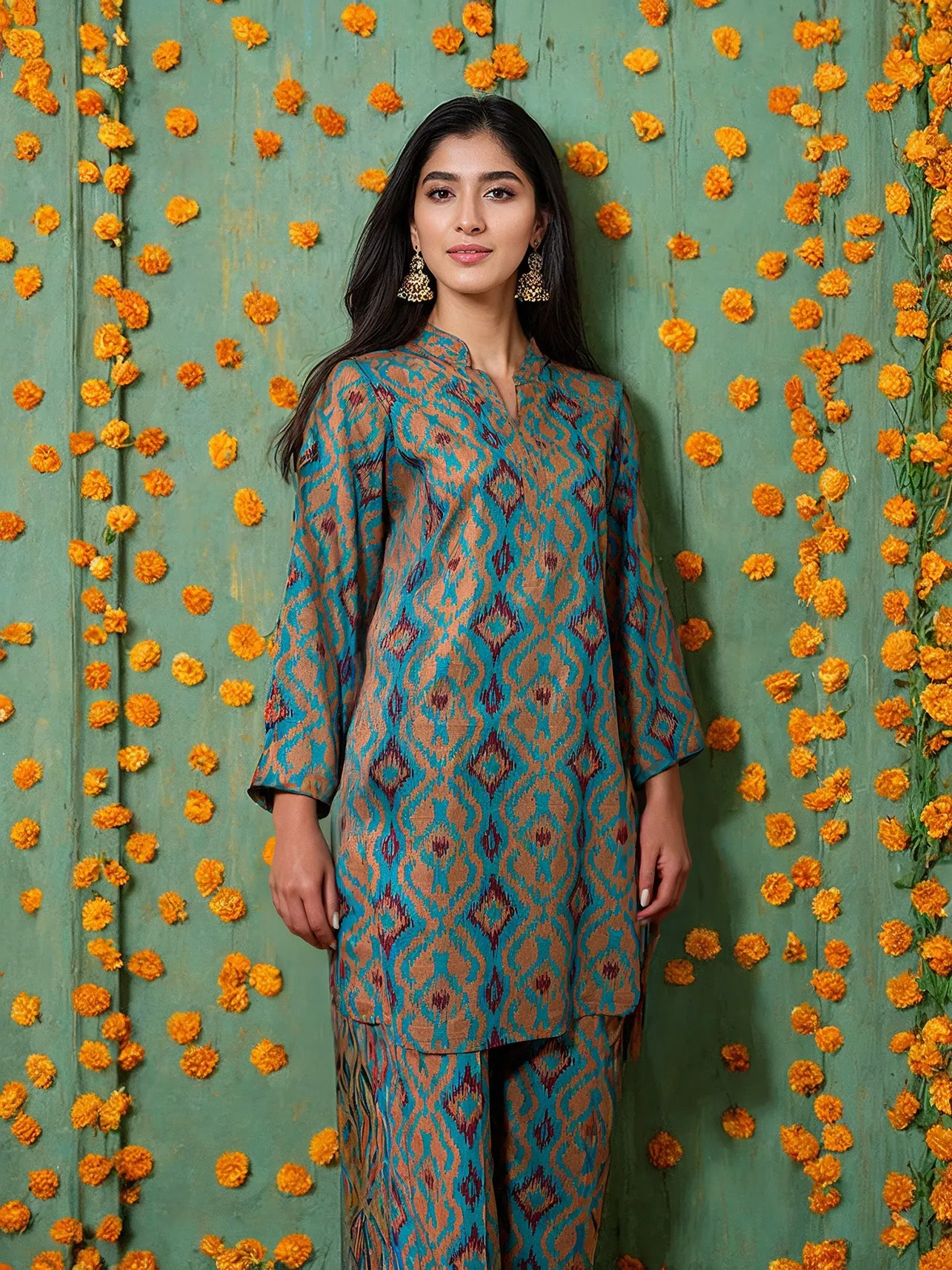 2 Piece Teal and Brown Khaddar Suit (Unstitched)