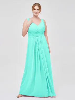 A-line Chiffon Floor Length V Neck Dresses Spa Plus Size