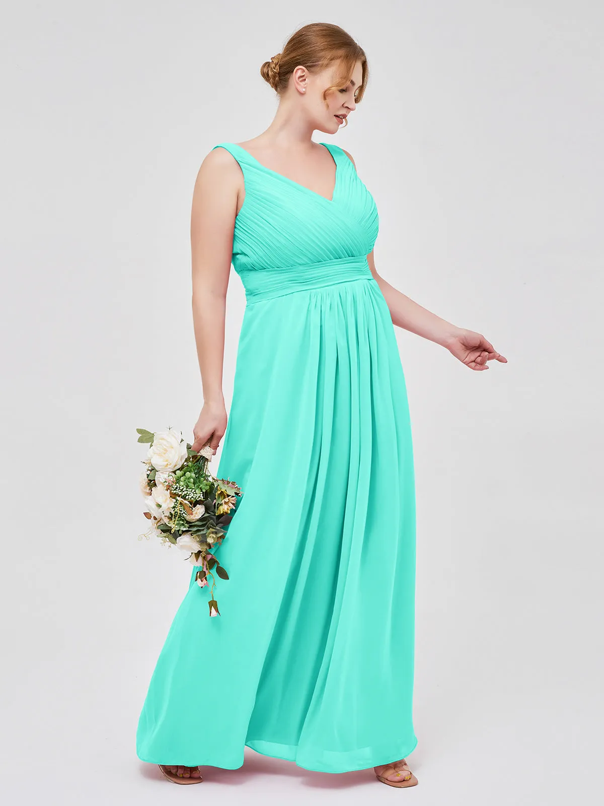 A-line Chiffon Floor Length V Neck Dresses Spa Plus Size