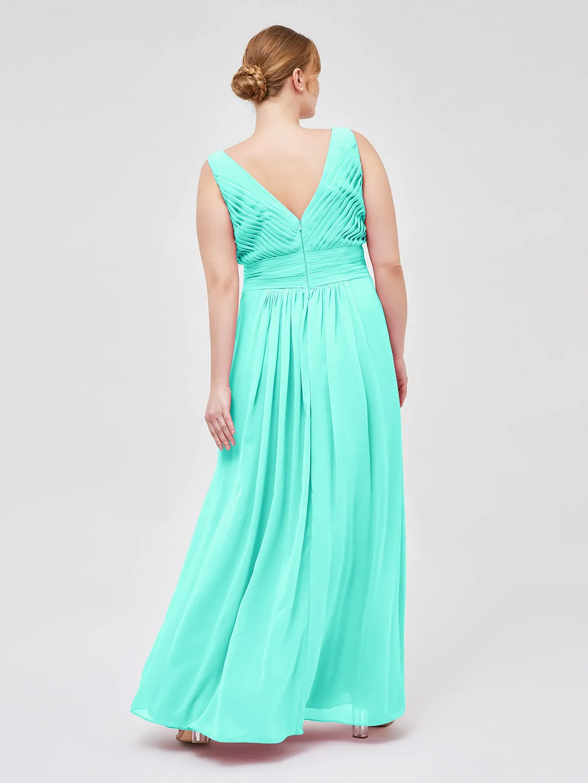 A-line Chiffon Floor Length V Neck Dresses Spa Plus Size