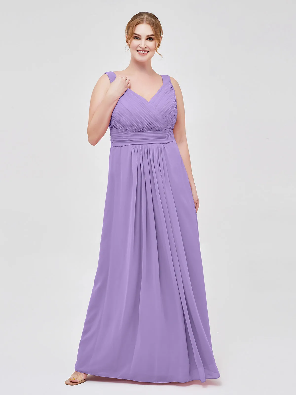 A-line Chiffon Floor Length V Neck Dresses Tahiti