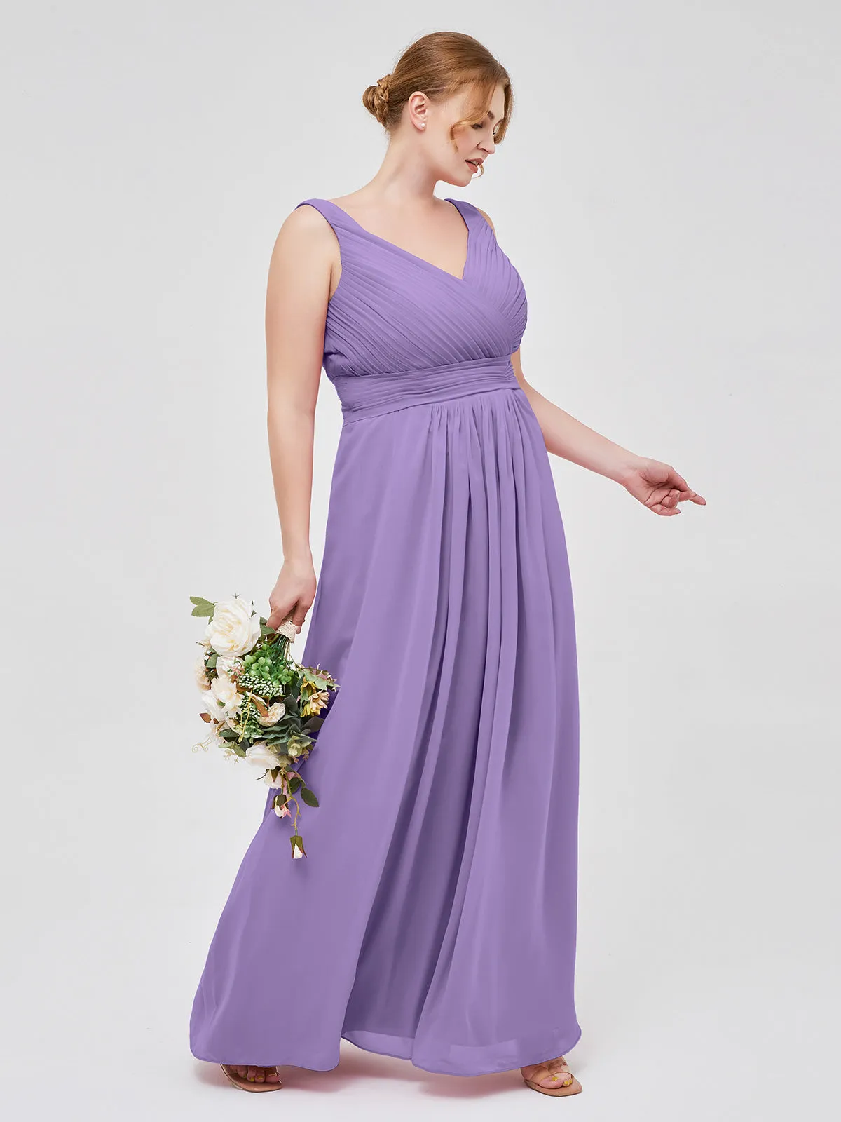 A-line Chiffon Floor Length V Neck Dresses Tahiti
