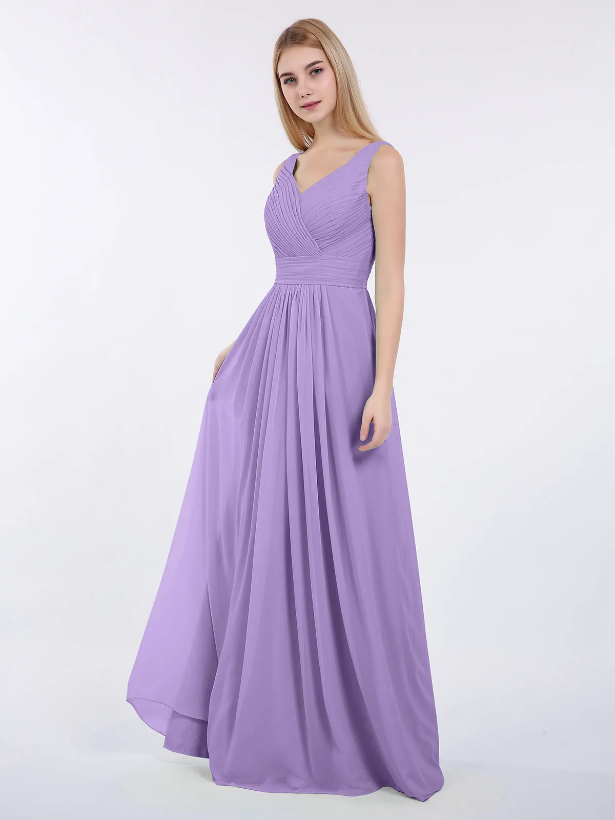 A-line Chiffon Floor Length V Neck Dresses Tahiti