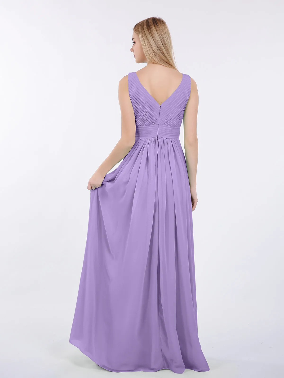 A-line Chiffon Floor Length V Neck Dresses Tahiti