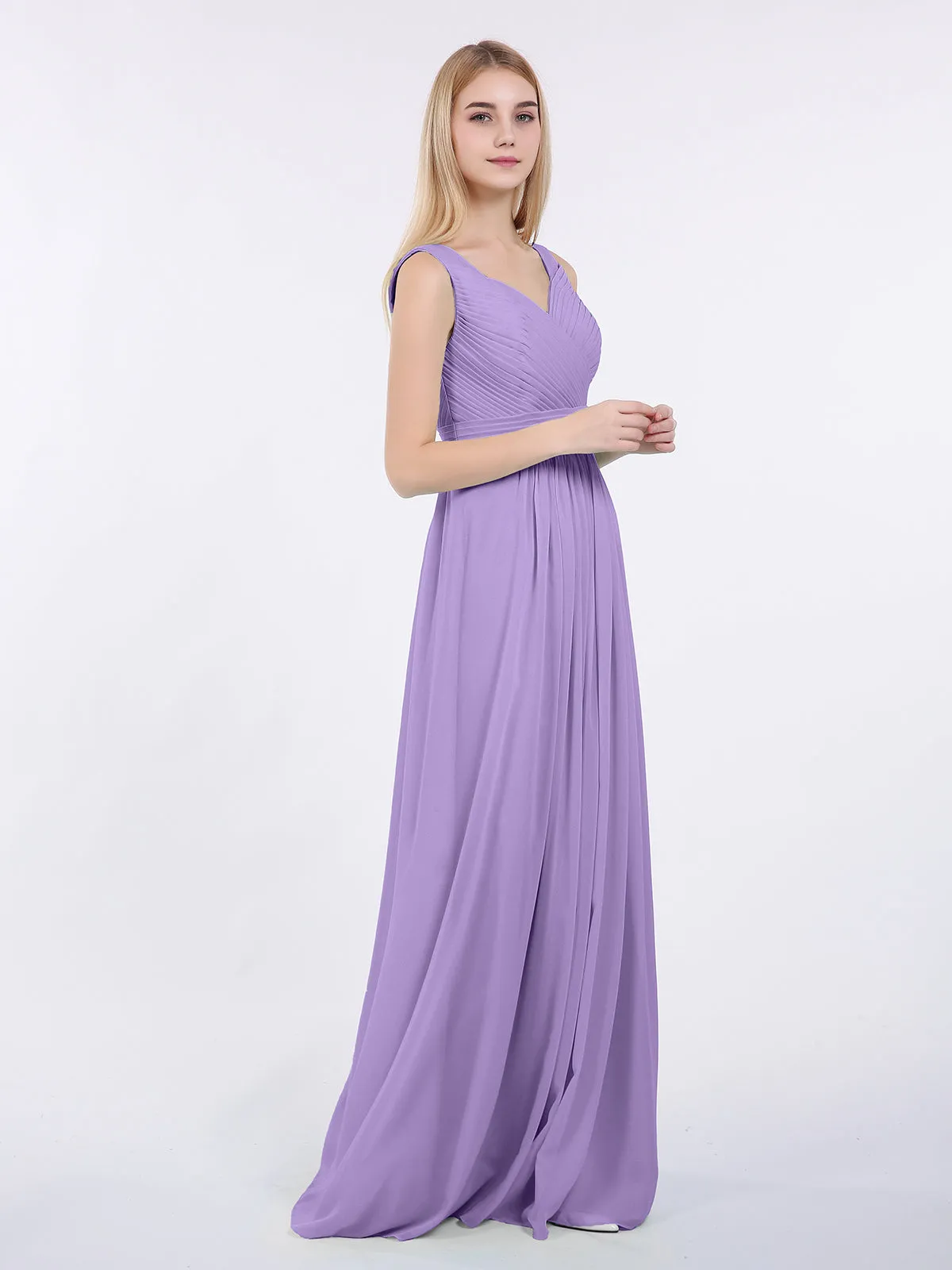 A-line Chiffon Floor Length V Neck Dresses Tahiti