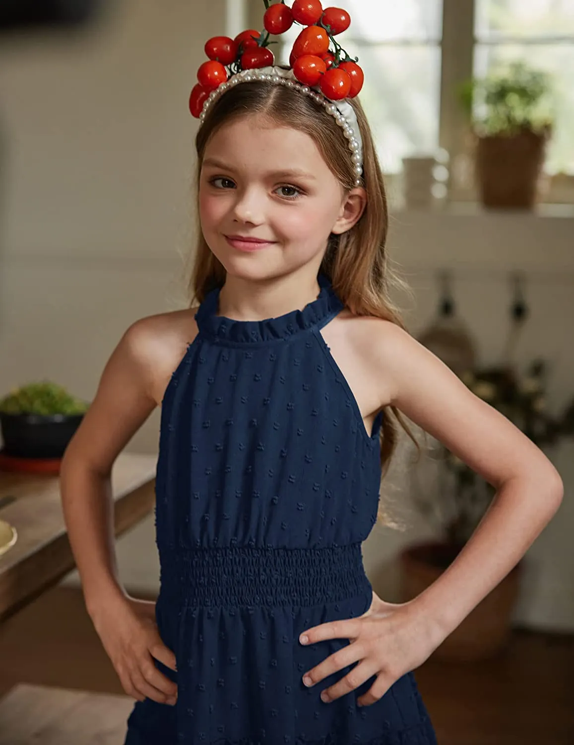 Arshiner Girls Halter Neck Dress Flowy Swiss Dot Smocked Dress