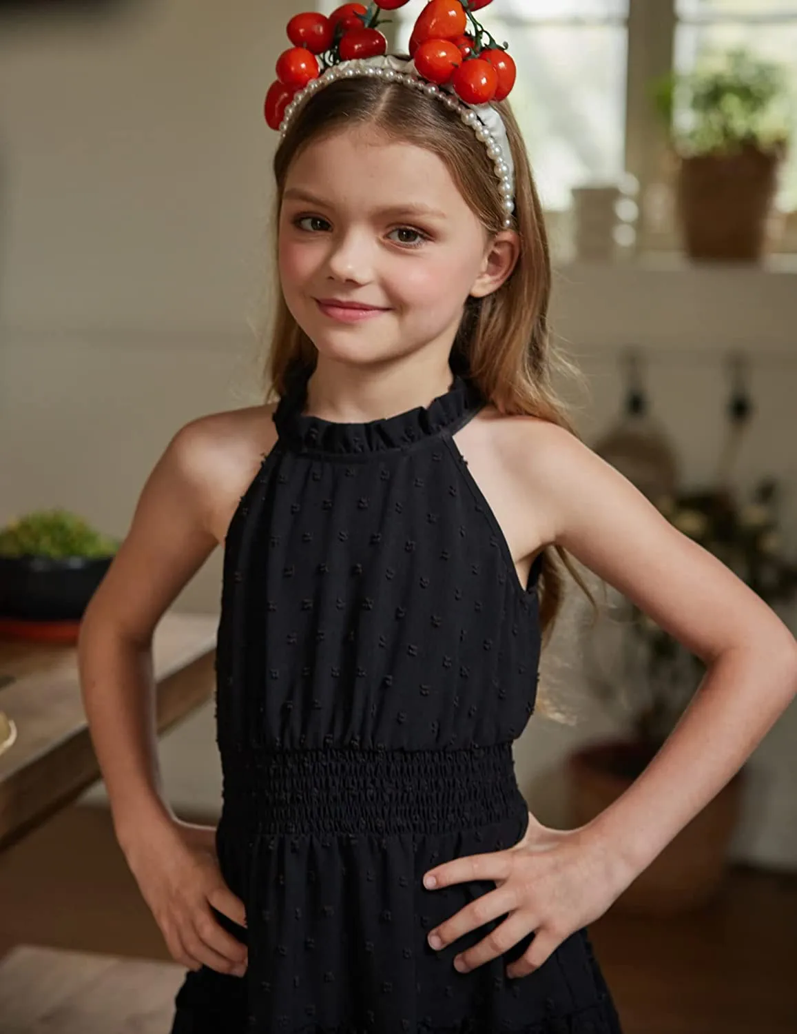 Arshiner Girls Halter Neck Dress Flowy Swiss Dot Smocked Dress