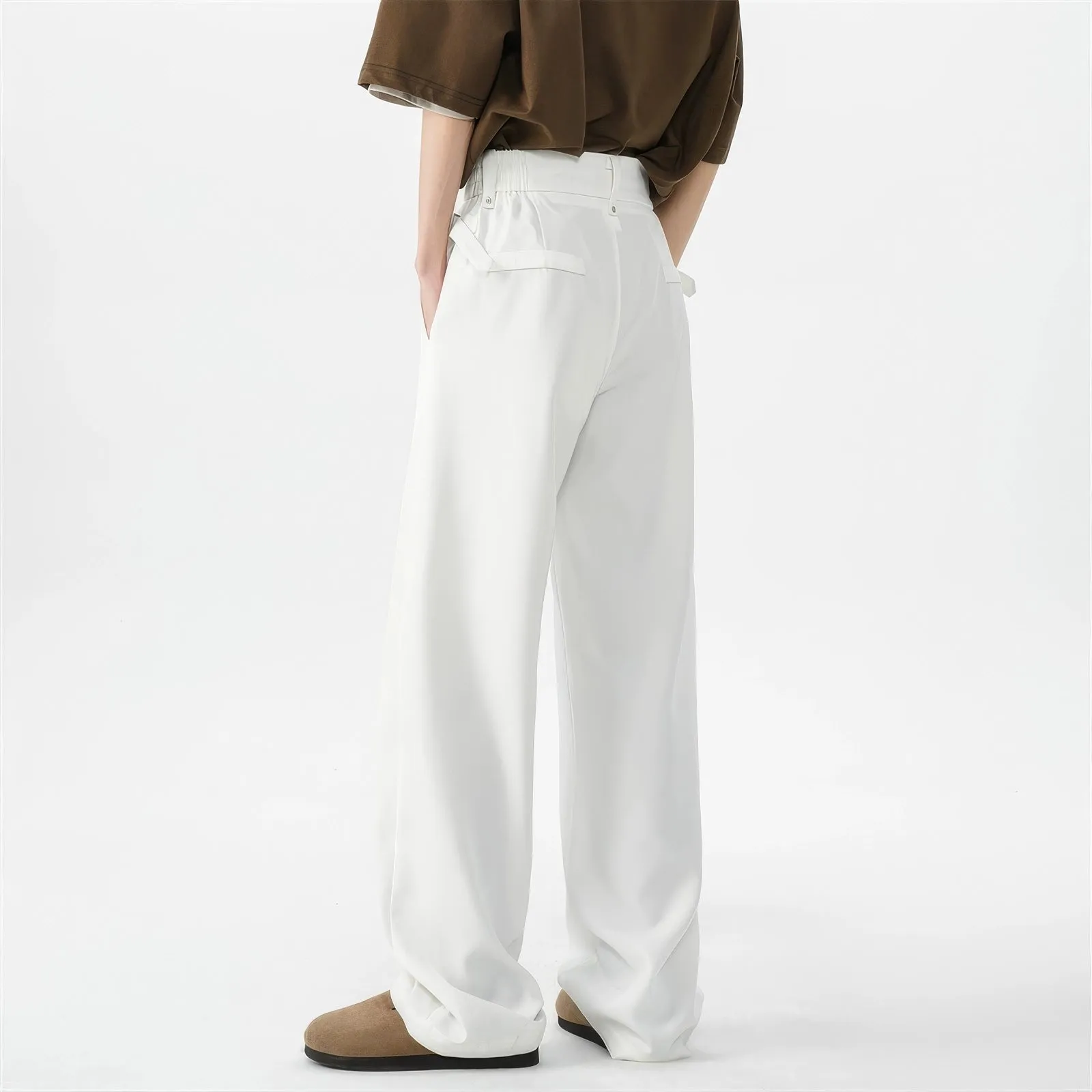 Belted Pleated Lightweight Trousers with Side Pockets