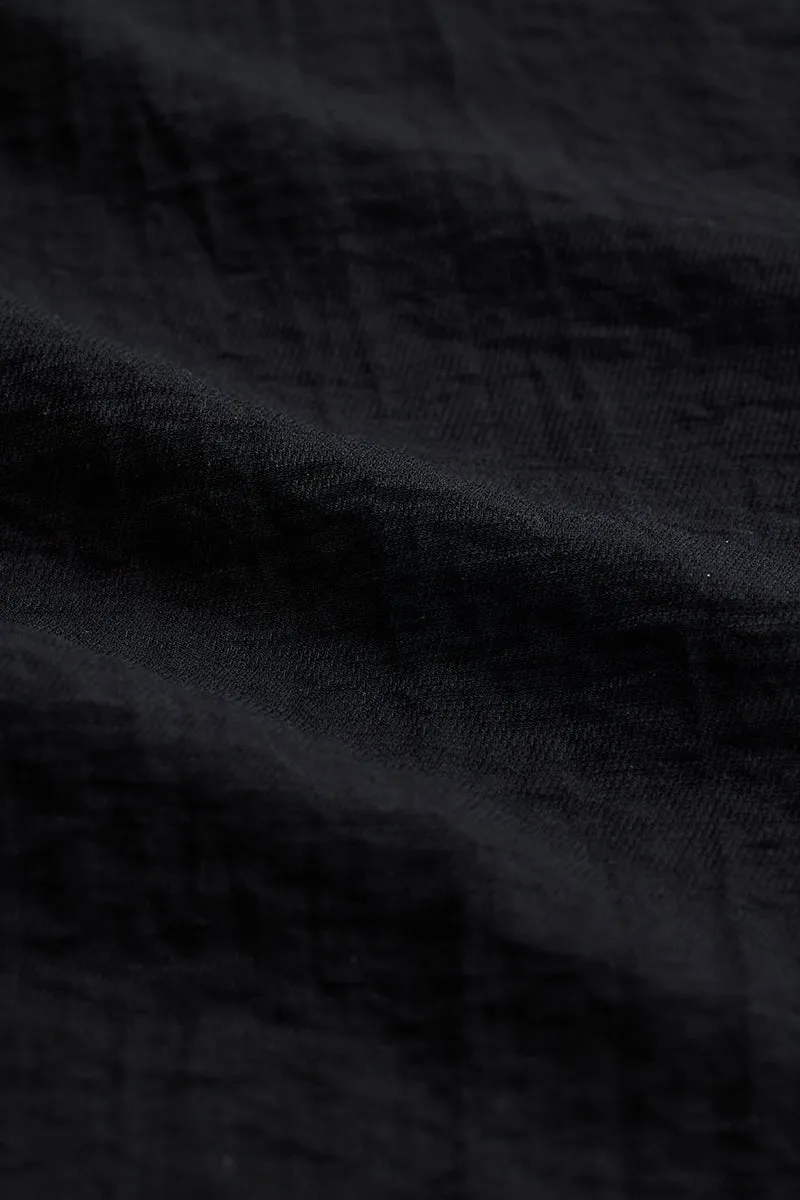 Black Mandarin Linen Blend Shirt