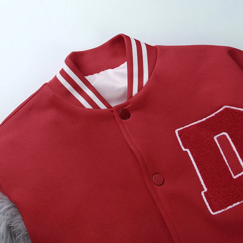 Brown Cropped Varsity Jacket Long Sleeve Baseball Uniform Coat