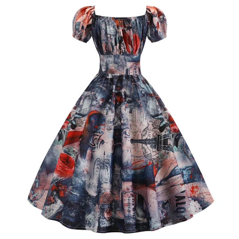 Casual Printed Big Swing Dress