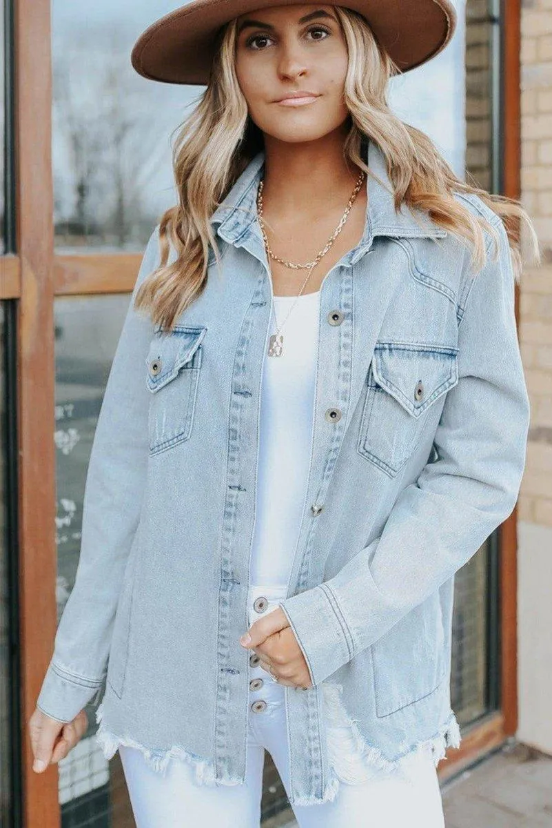 Chloe Light Denim Distressed Denim Jacket