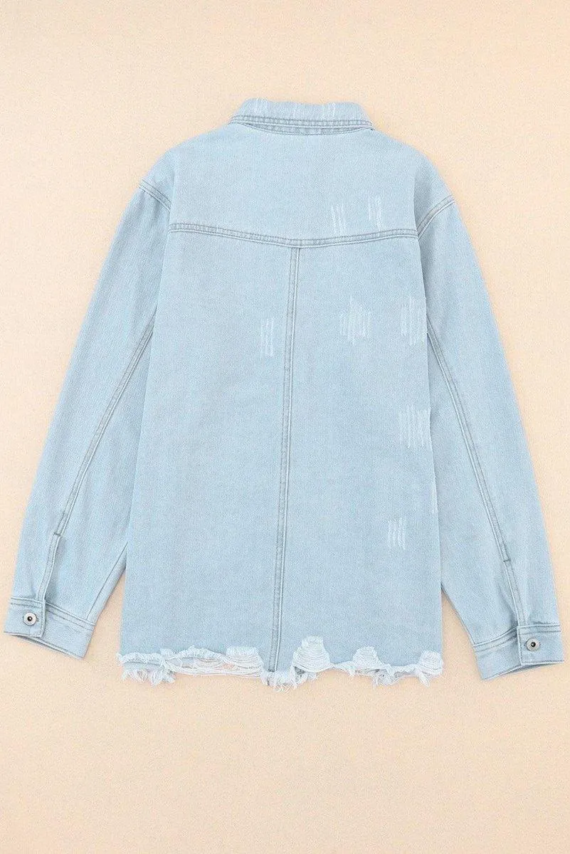 Chloe Light Denim Distressed Denim Jacket
