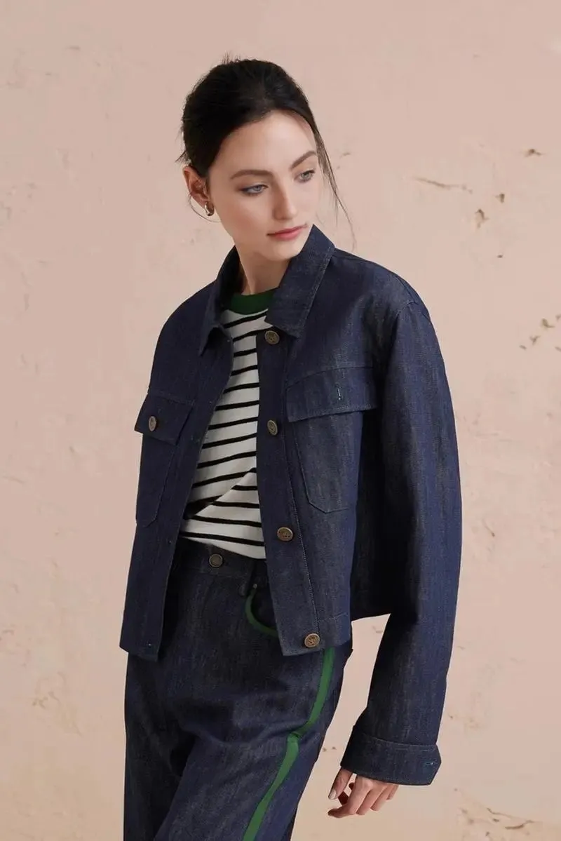 Classic Button Up Cropped Denim Jacket