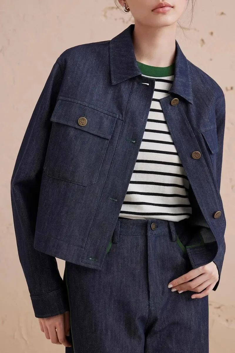 Classic Button Up Cropped Denim Jacket
