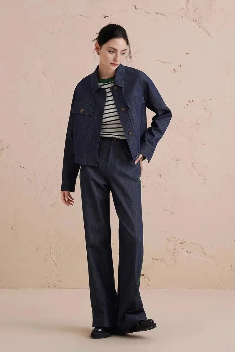 Classic Button Up Cropped Denim Jacket