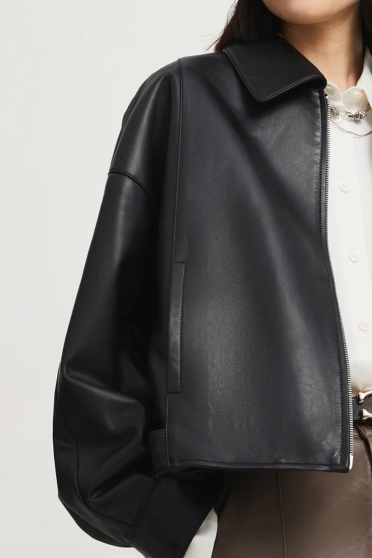 Classic Cropped Leather Jacket