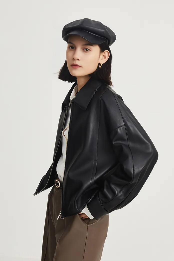 Classic Cropped Leather Jacket