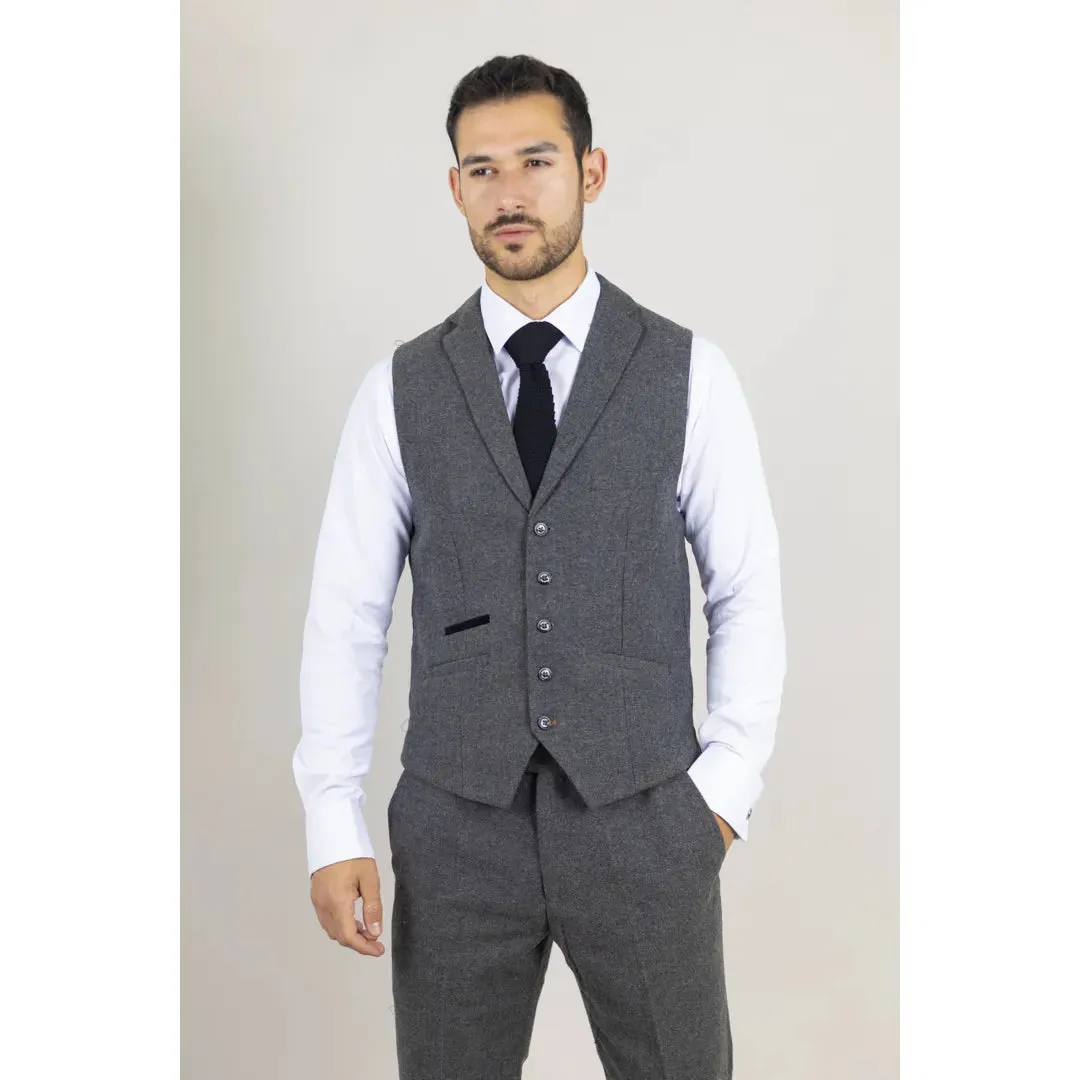Cosmo - Men's Grey 3 Piece Herringbone Tweed Suit