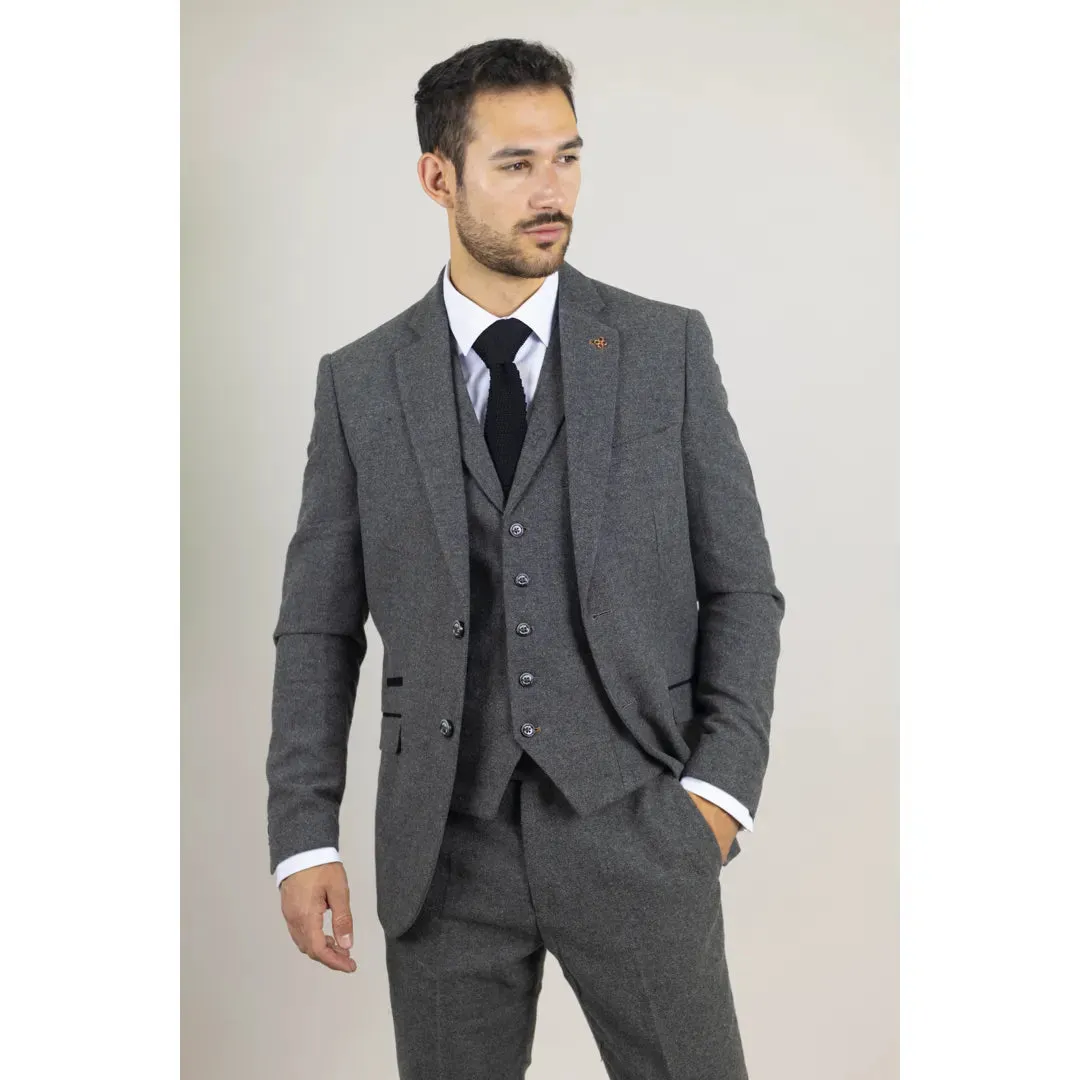 Cosmo - Men's Grey 3 Piece Herringbone Tweed Suit
