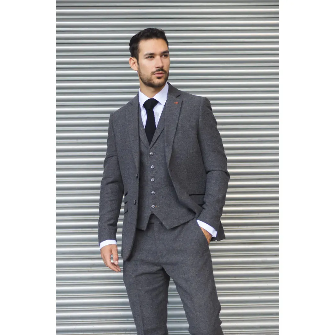 Cosmo - Men's Grey 3 Piece Herringbone Tweed Suit
