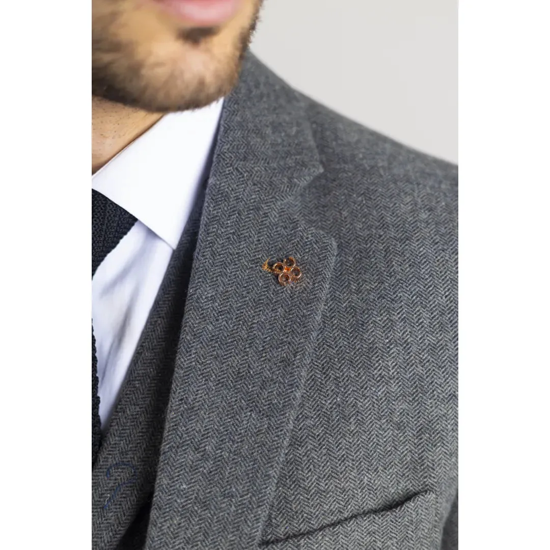 Cosmo - Men's Grey 3 Piece Herringbone Tweed Suit