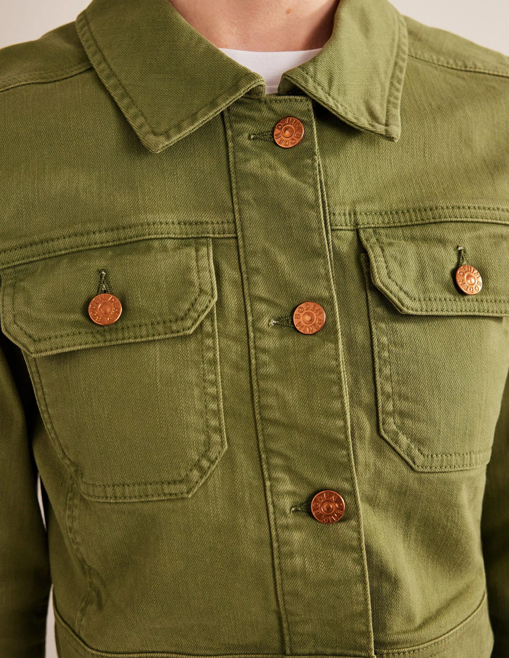 Cropped Casual Cotton Jacket-Green