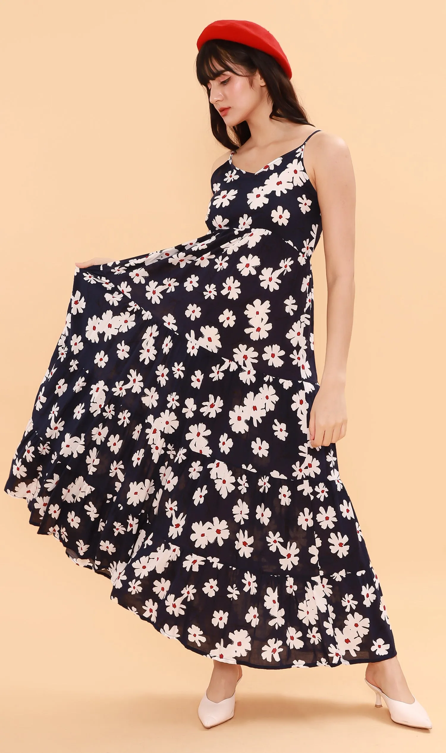 DAHLIA Floral Flowy Dress (Midnight)