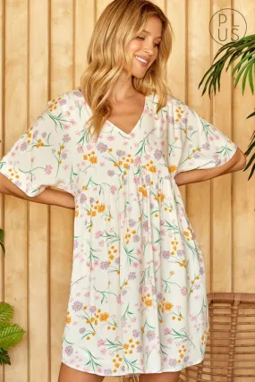 FINAL SALE Curvy Emily Lined Ivory  Floral Dress