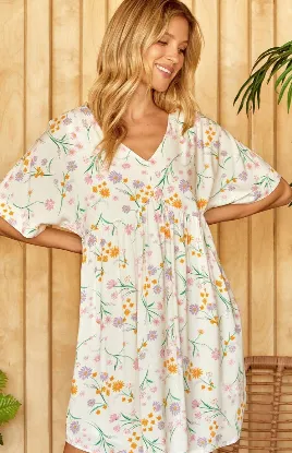 FINAL SALE Curvy Emily Lined Ivory  Floral Dress