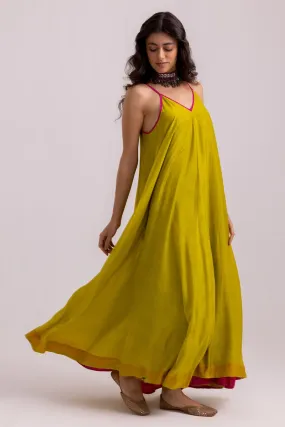 Green Cotton Silk Flowy Dress