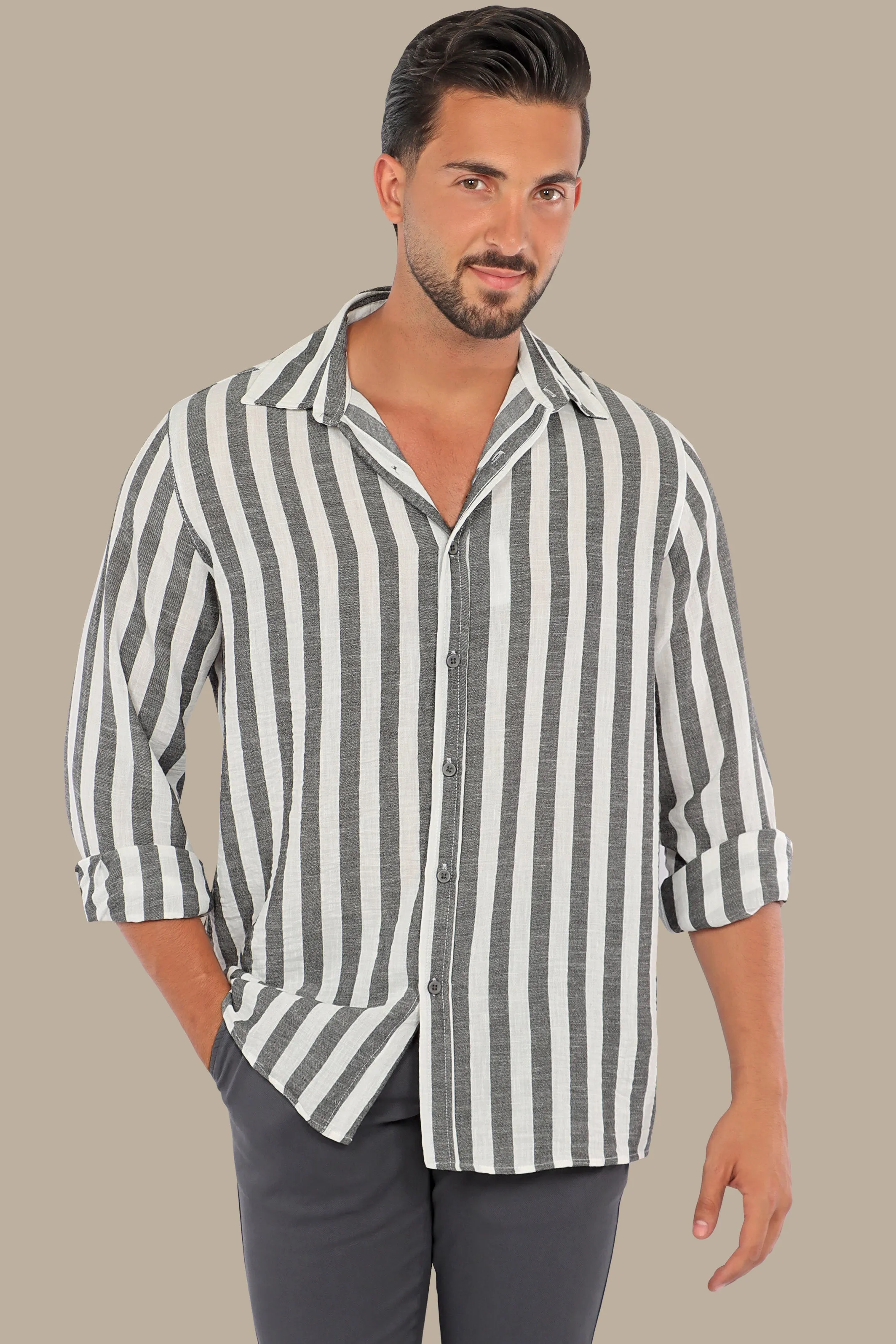 Grey Striped Linen Shirt