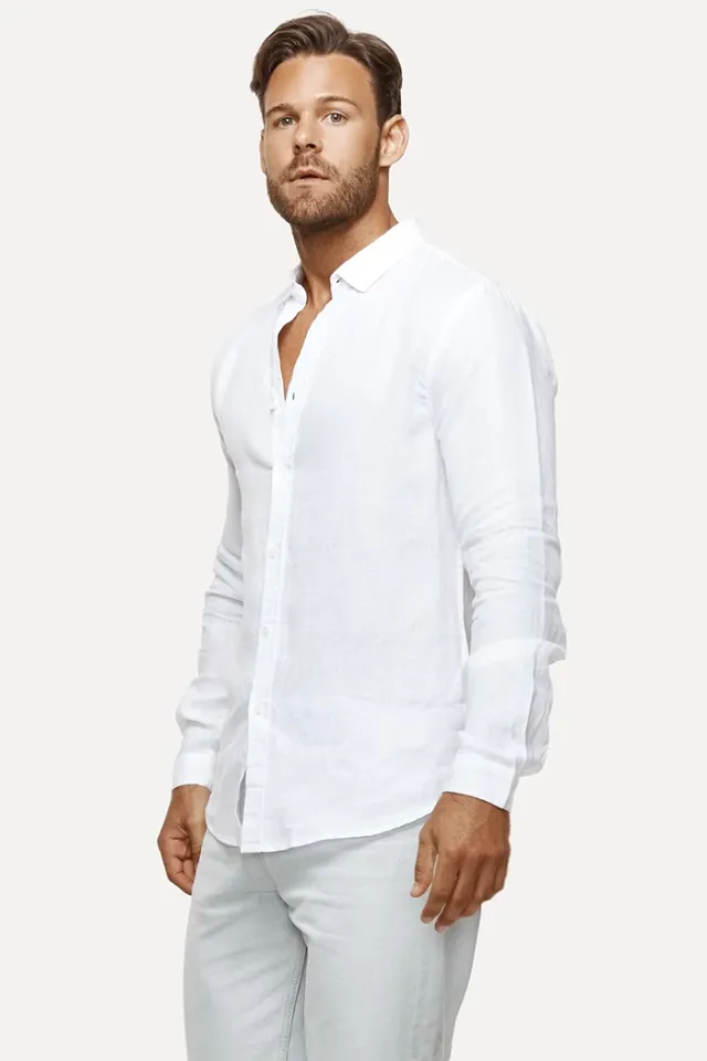 INDUSTRIE -  THE TENNYSON LINEN L/S SHIRT - WHITE