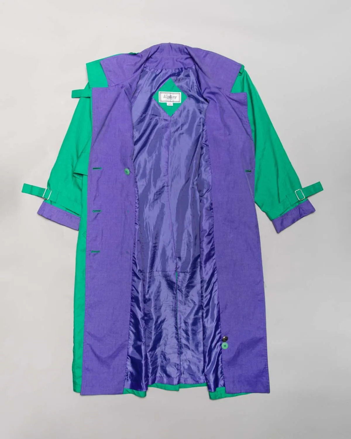 J. Gallery green purple '70s belted trench coat