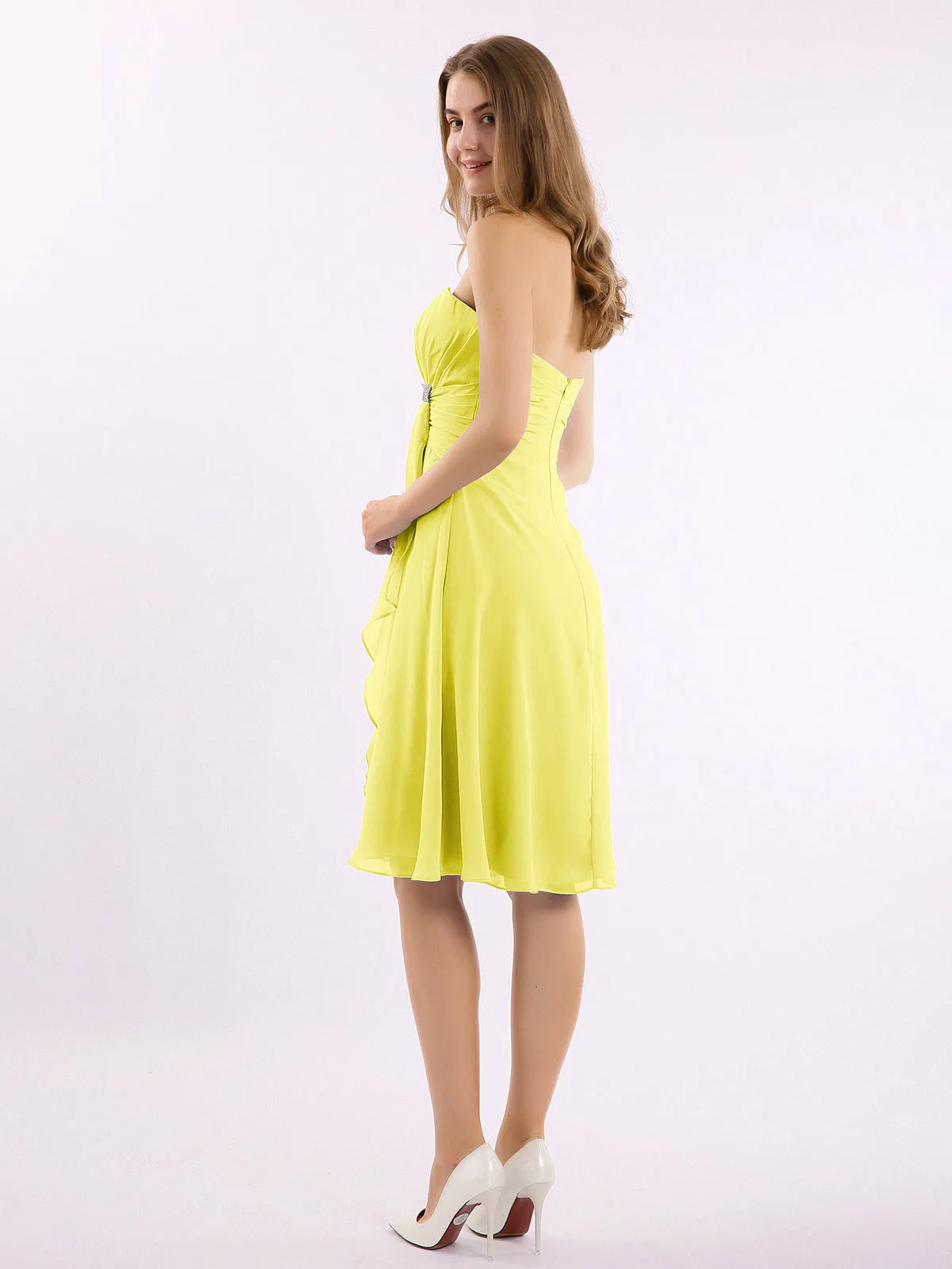 Knee Length Chiffon Dress with Sweetheart Neck-Lemon Plus Size
