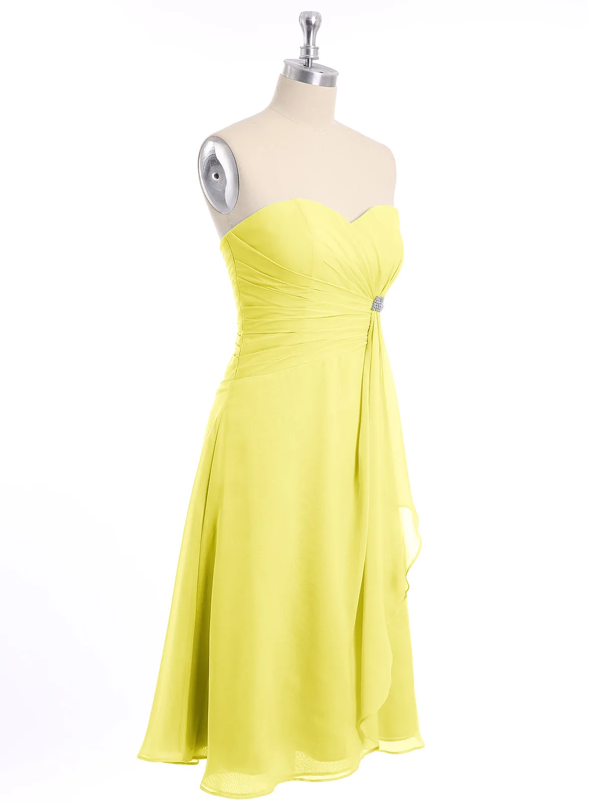 Knee Length Chiffon Dress with Sweetheart Neck-Lemon Plus Size