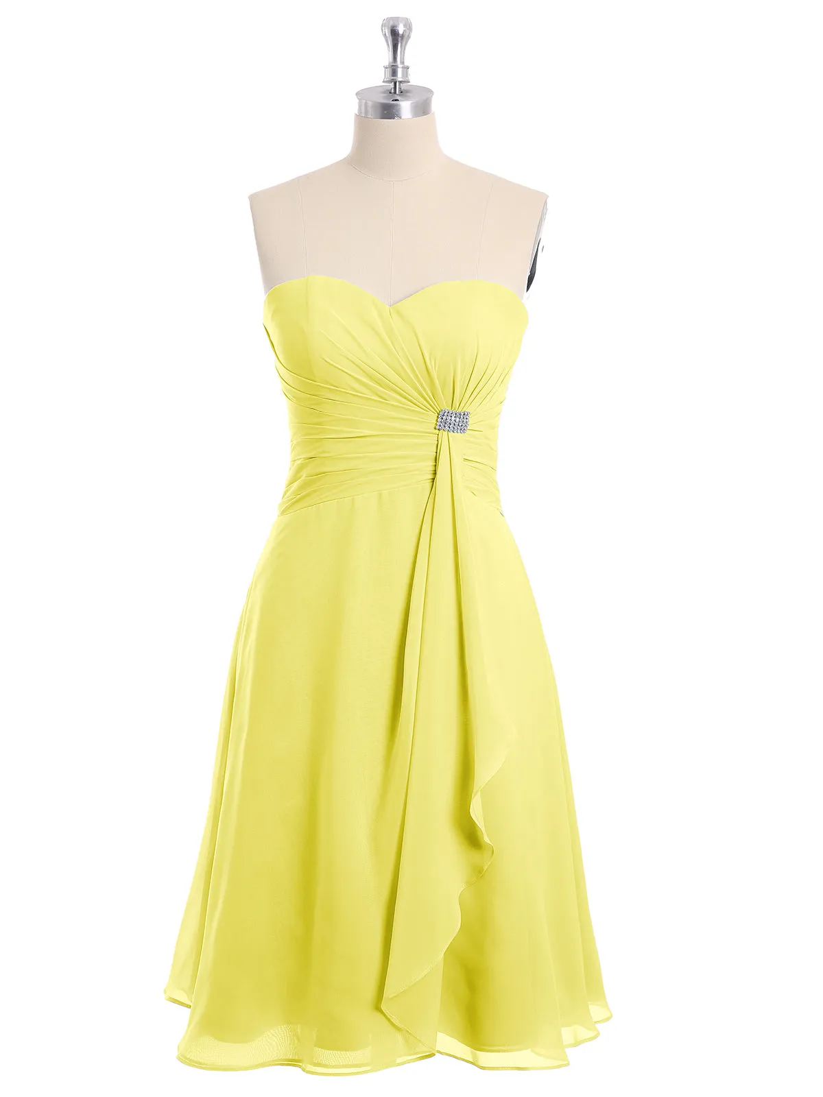 Knee Length Chiffon Dress with Sweetheart Neck-Lemon Plus Size