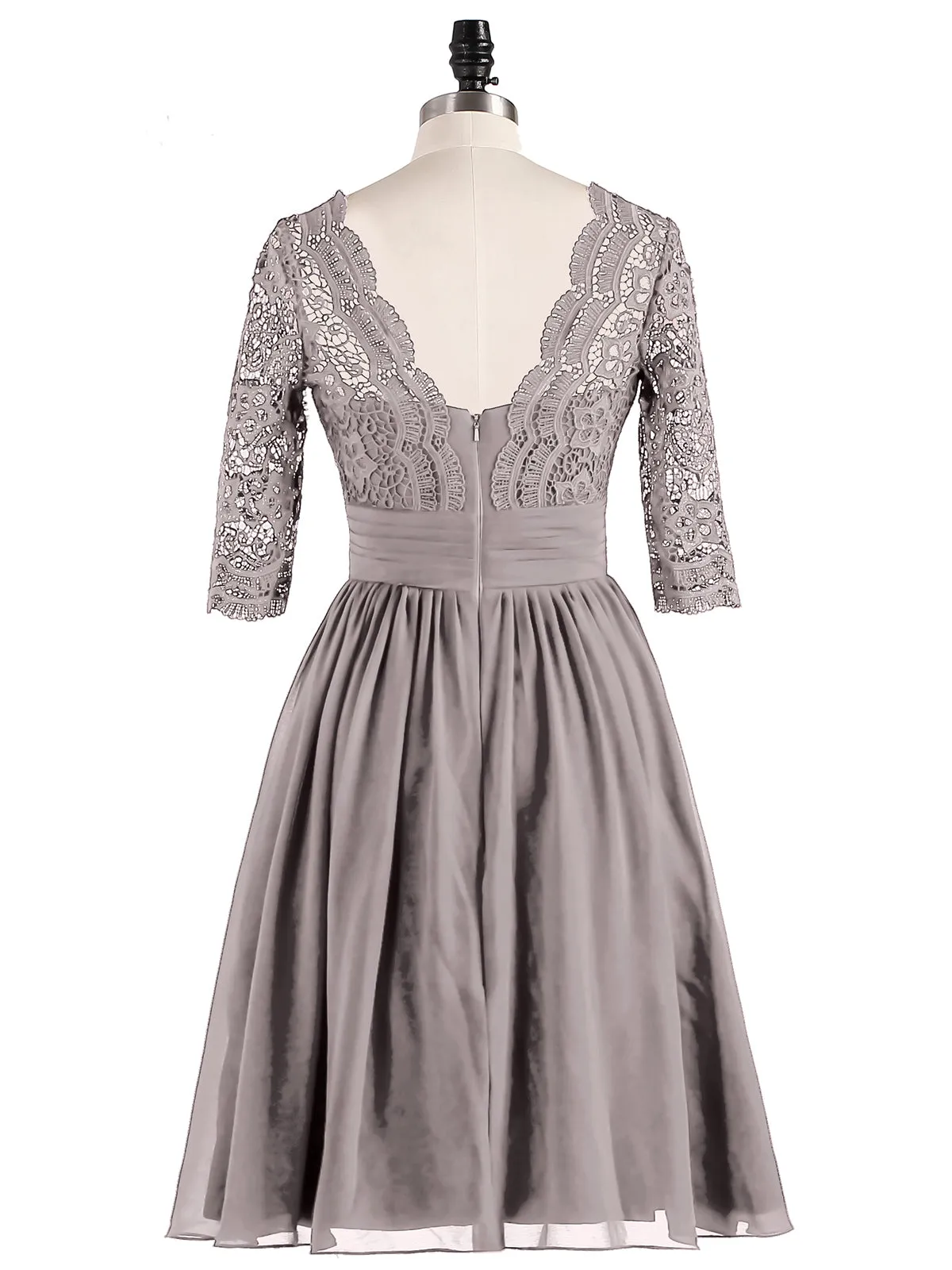 Lace and Chiffon Short Dress with Half Sleeves Silver