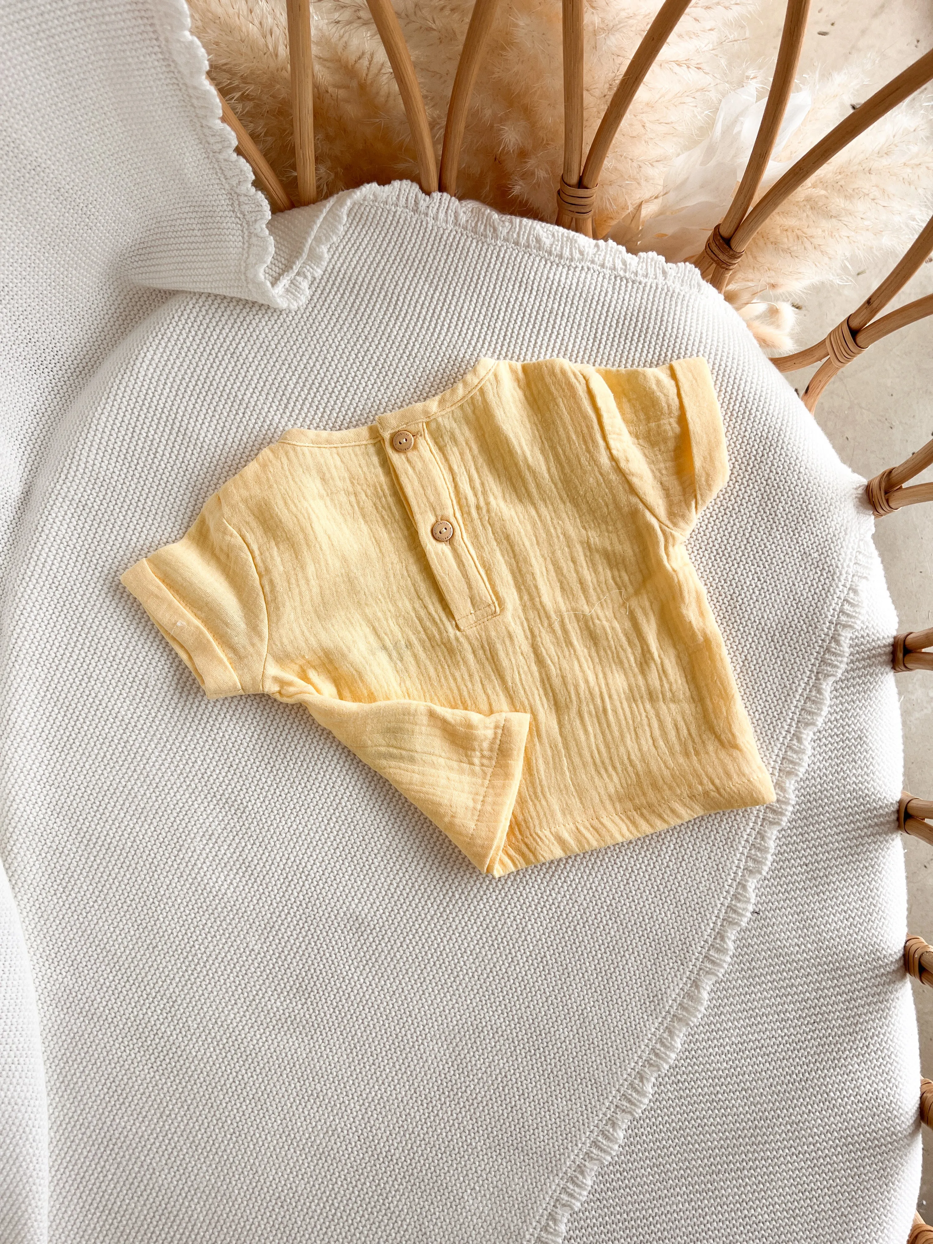 Lemon Muslin Tee - Cuff Sleeve