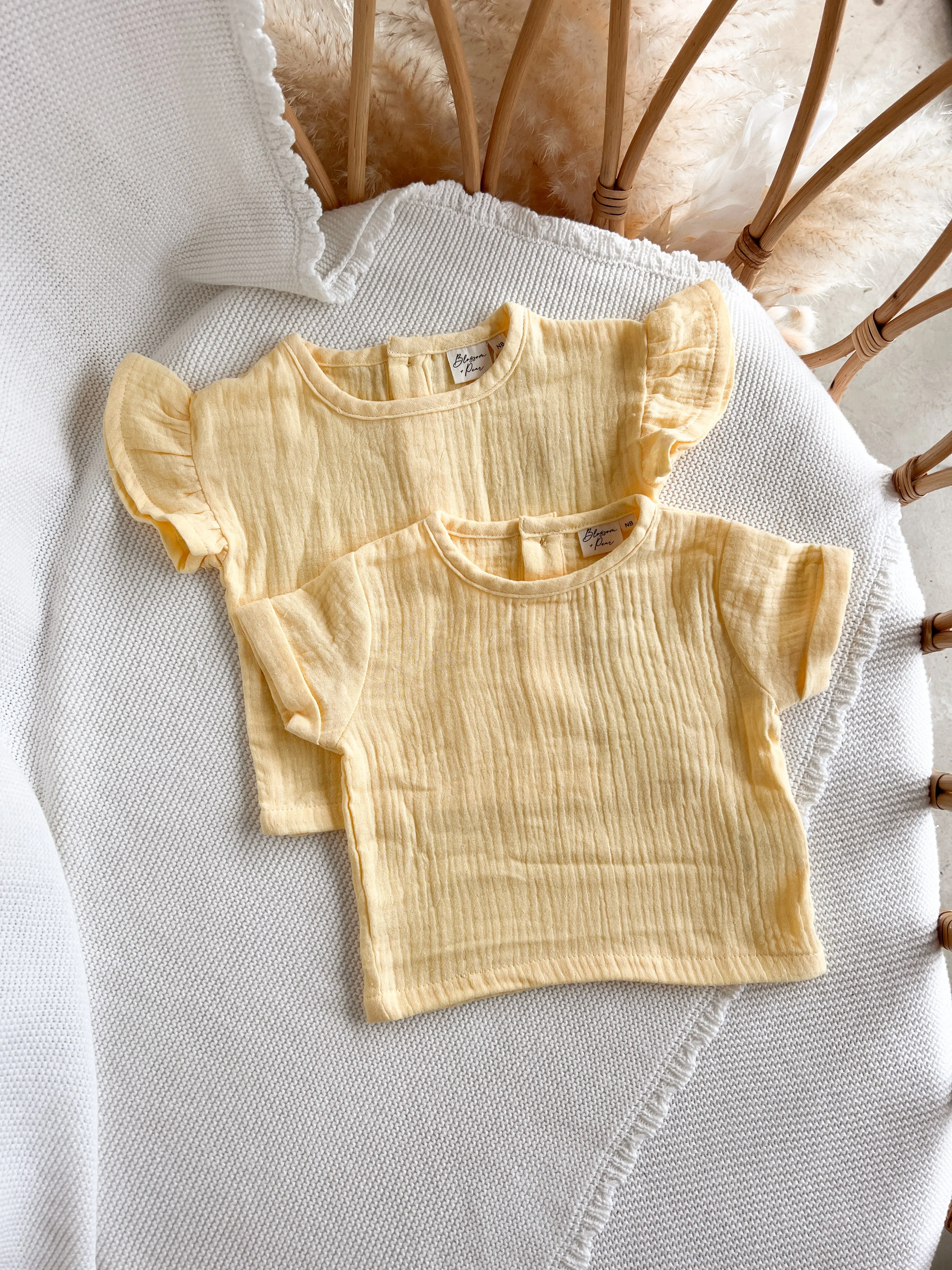 Lemon Muslin Tee - Cuff Sleeve