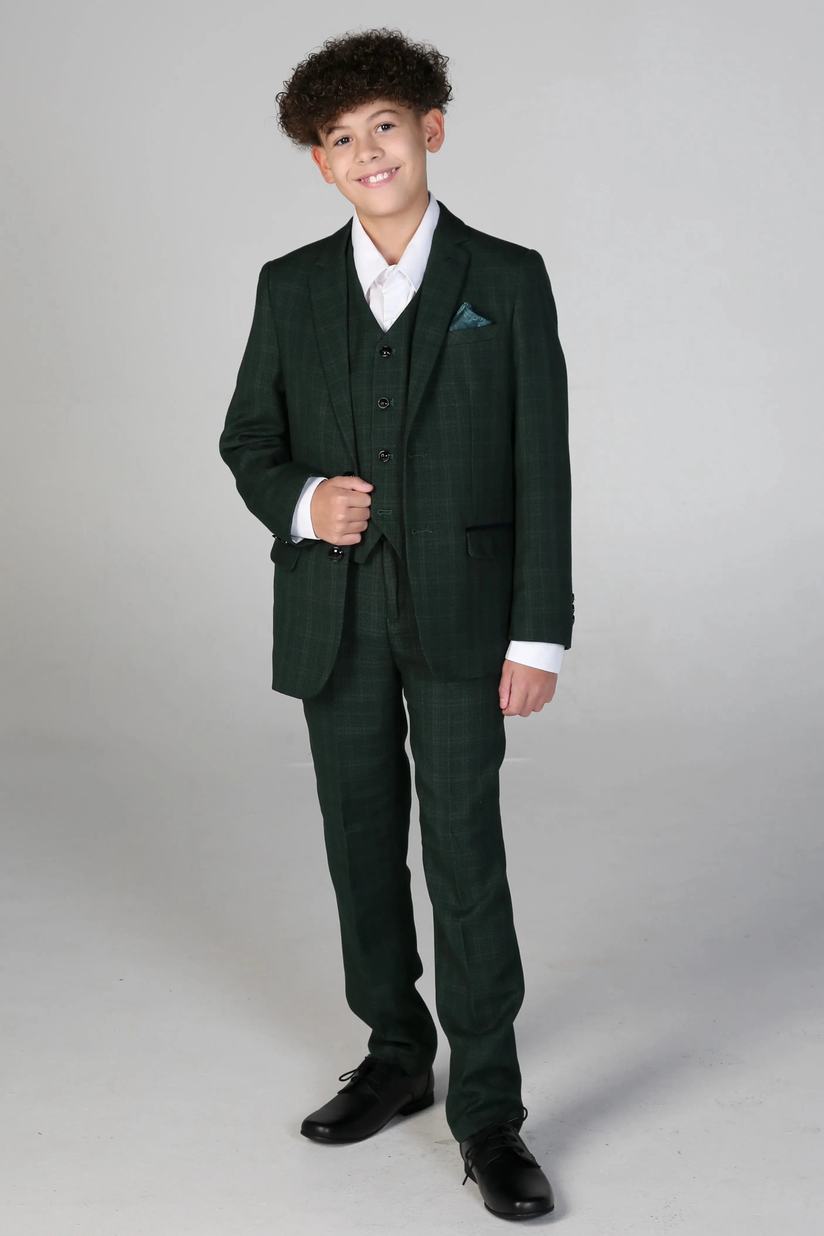 Leo - Boys Green 3 Piece Checked Suit