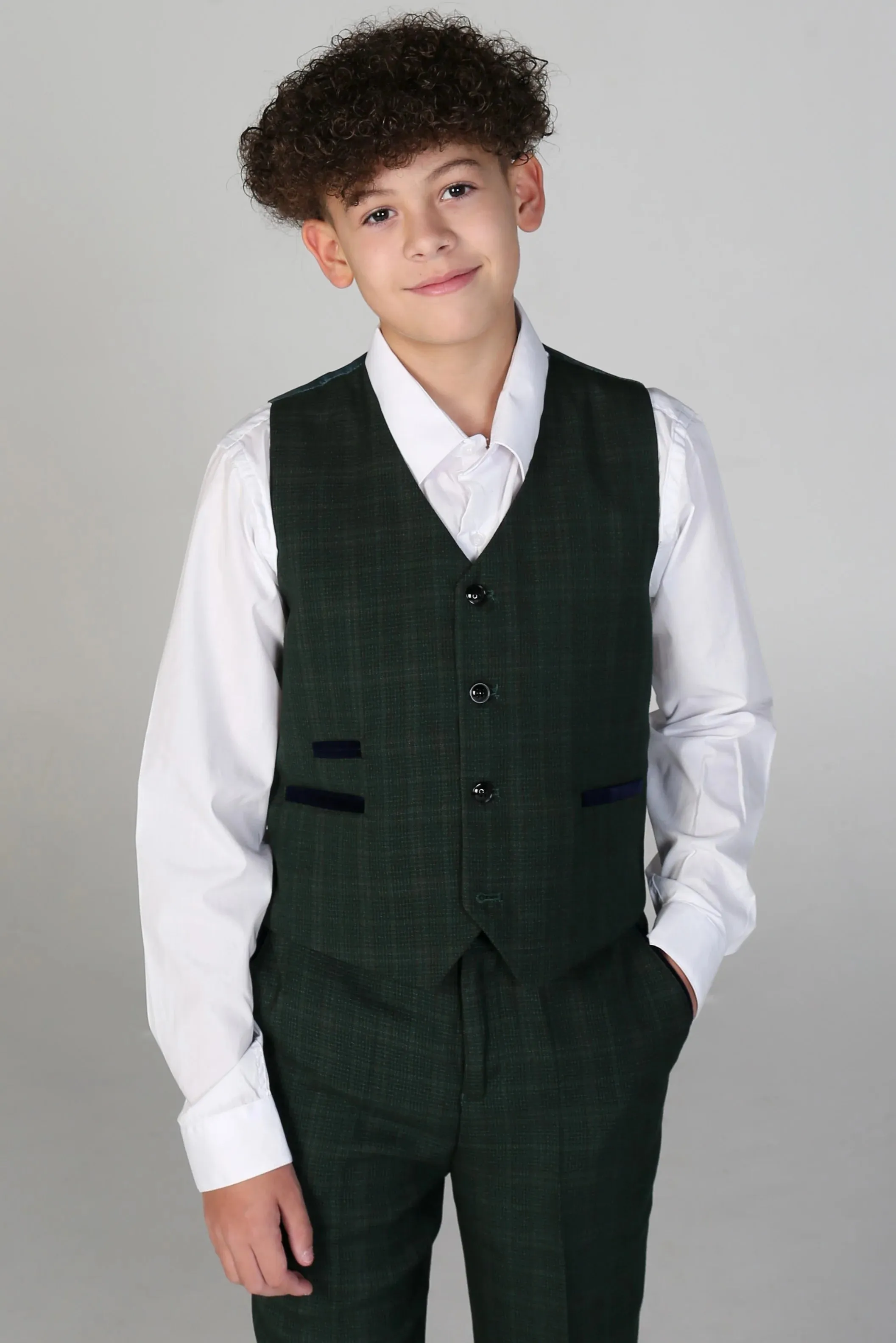 Leo - Boys Green 3 Piece Checked Suit