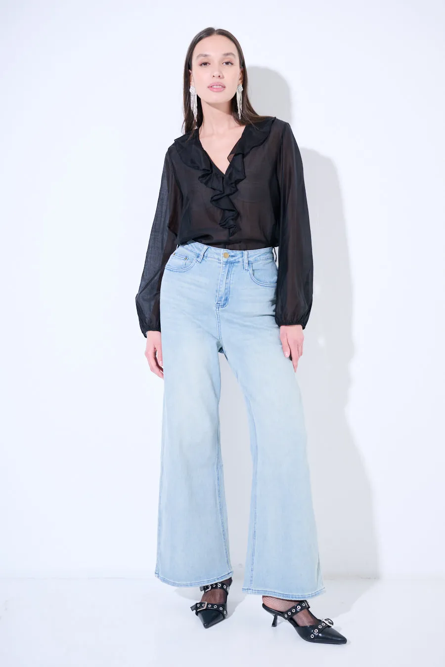 Light-wash wide-leg denim jeans wholesale
