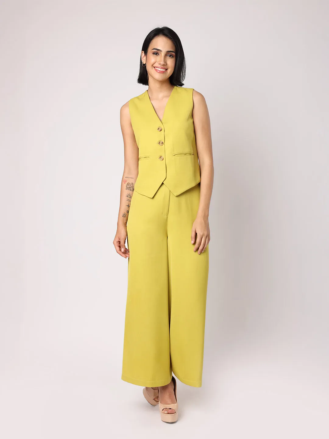 Lime Green Waist Coat With Trousers