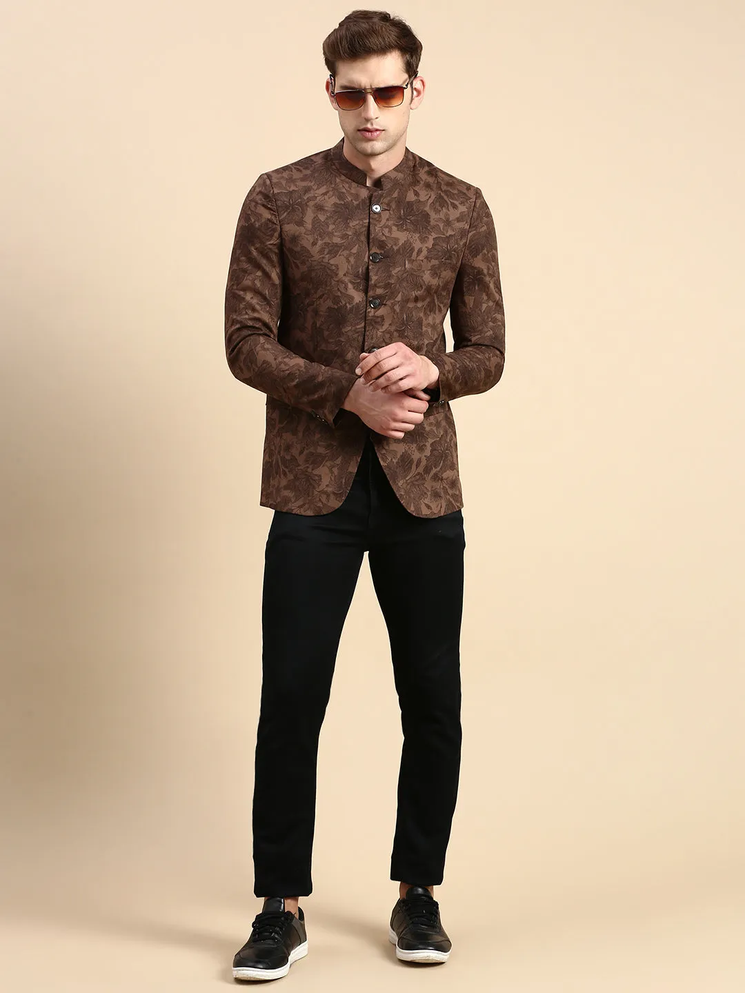 Men Brown Printed Party Blazer