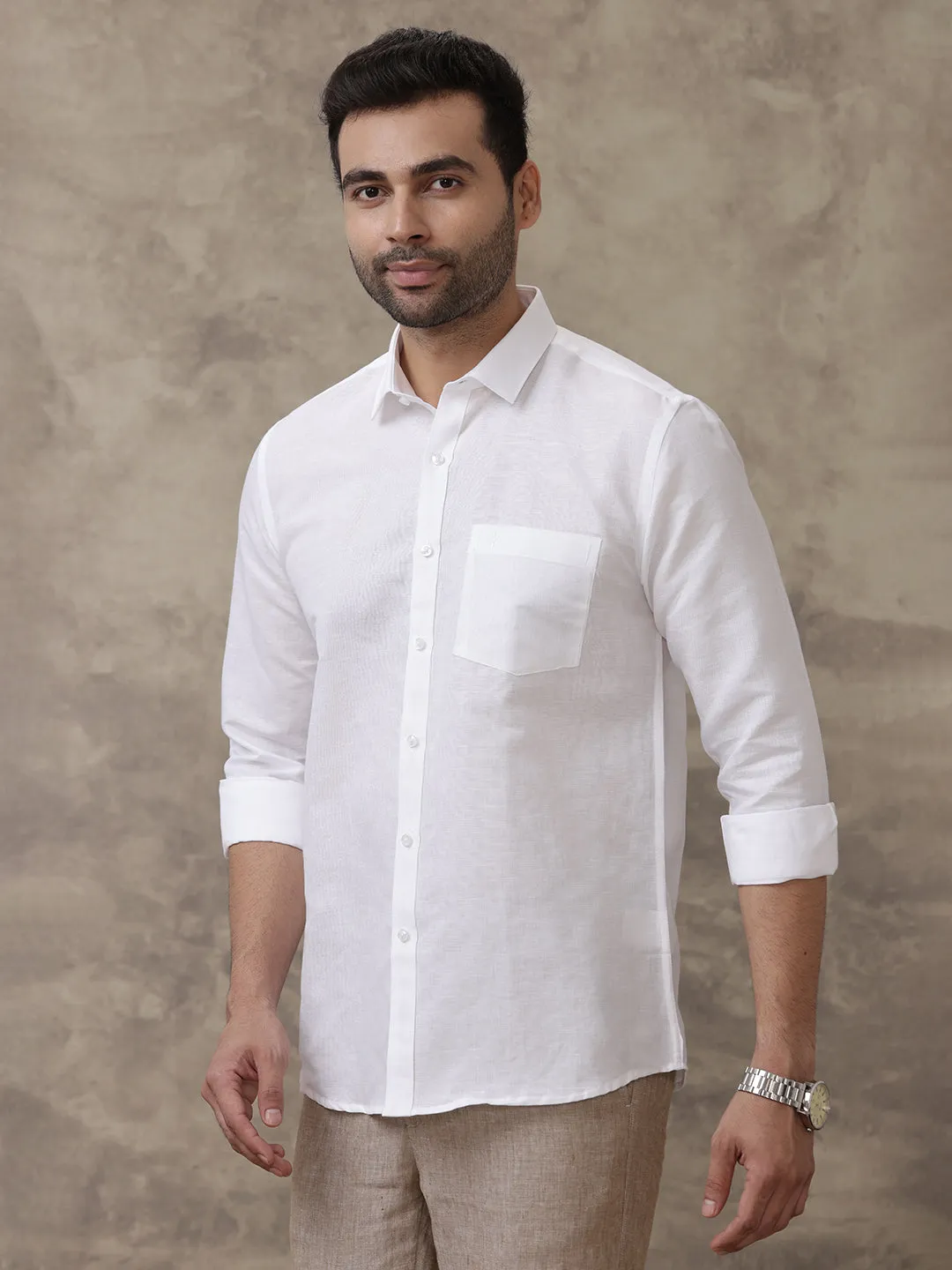 Men Linen Cotton 7447 White Shirts