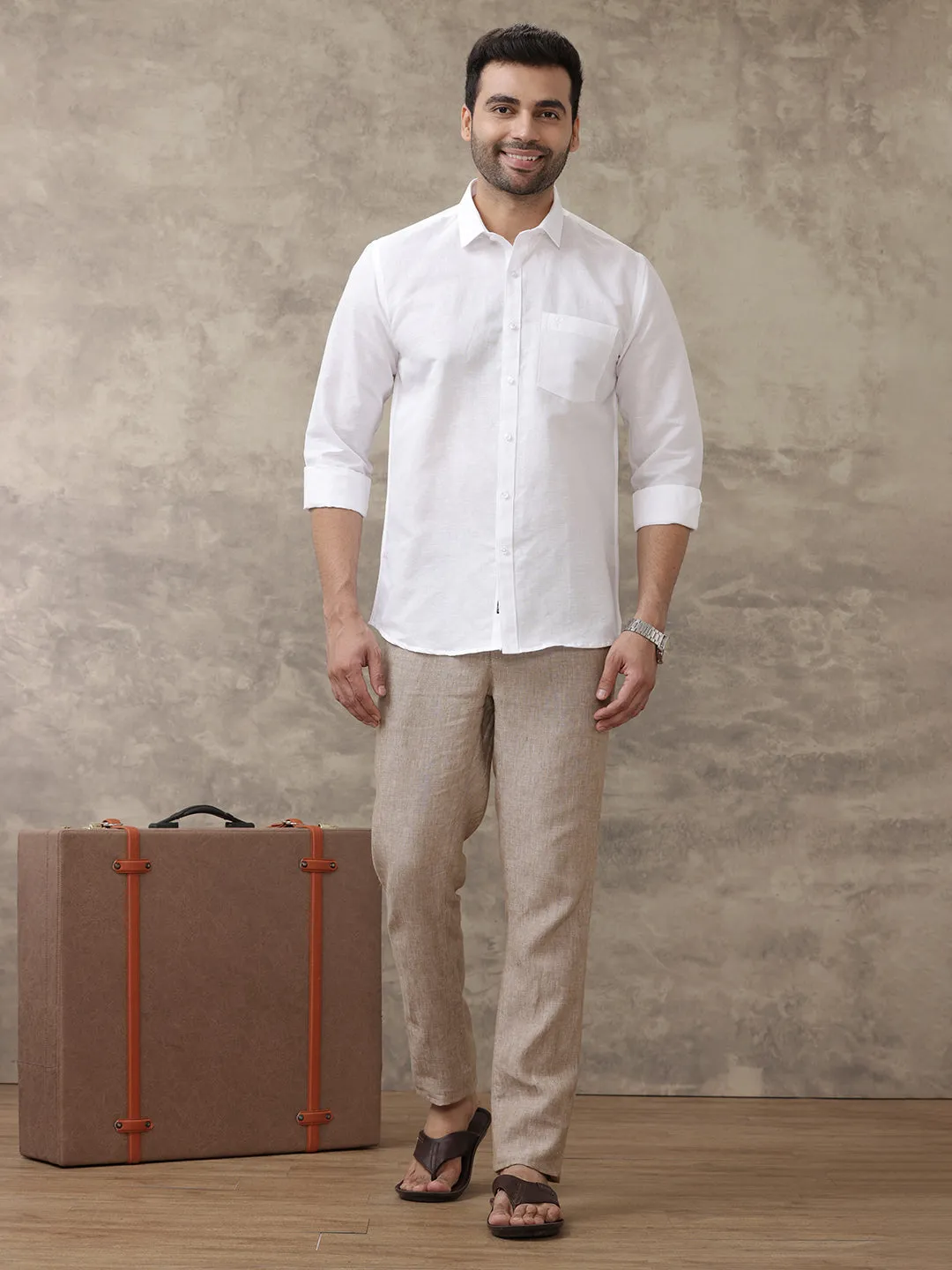 Men Linen Cotton 7447 White Shirts