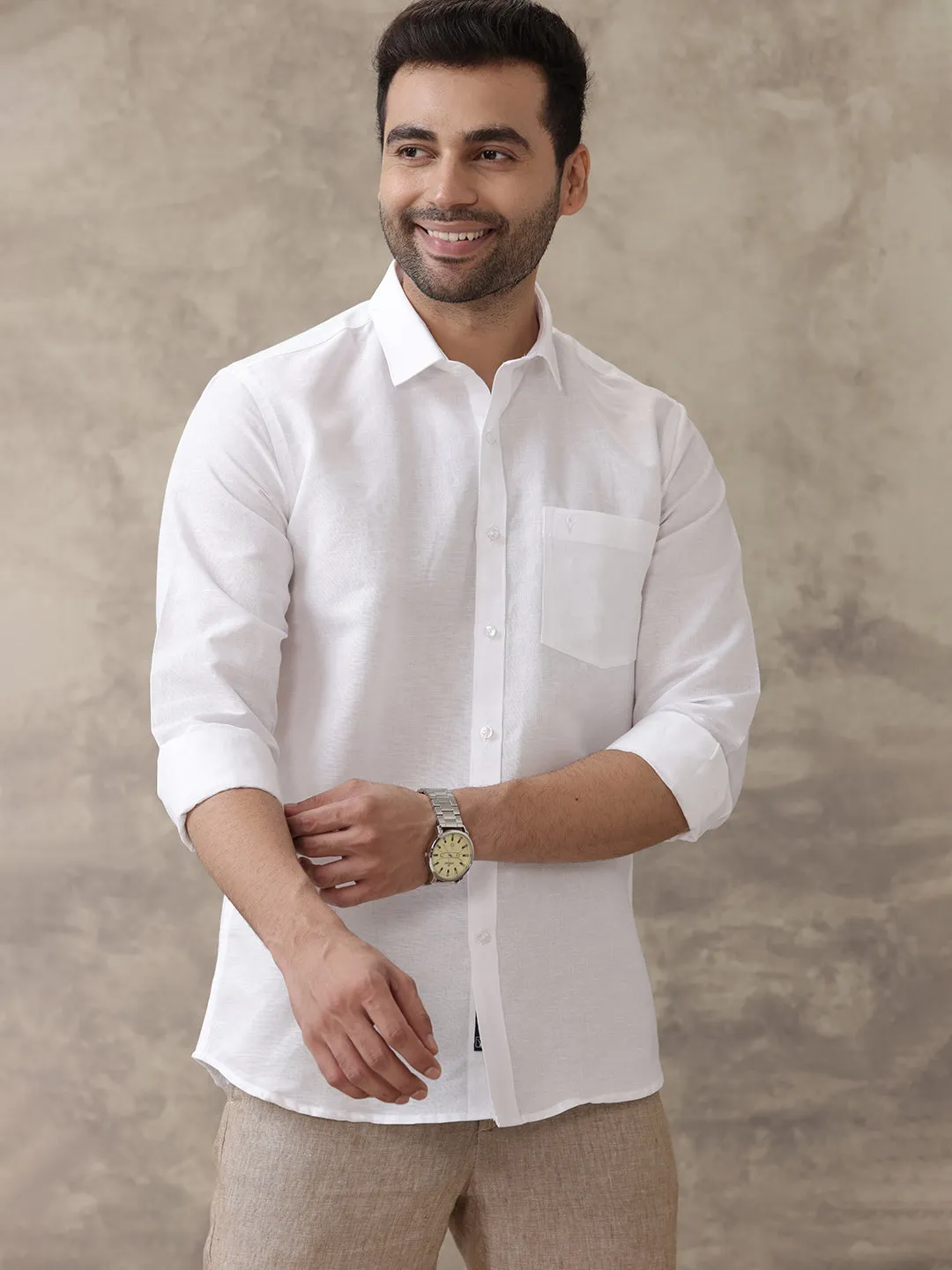 Men Linen Cotton 7447 White Shirts