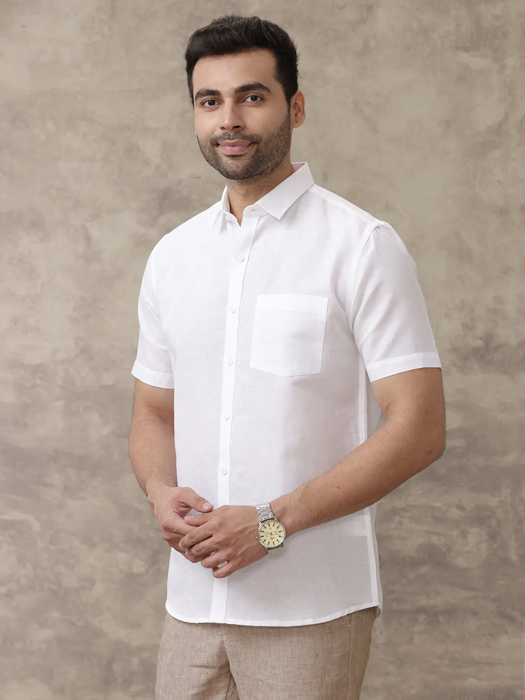 Men Linen Cotton 7447 White Shirts